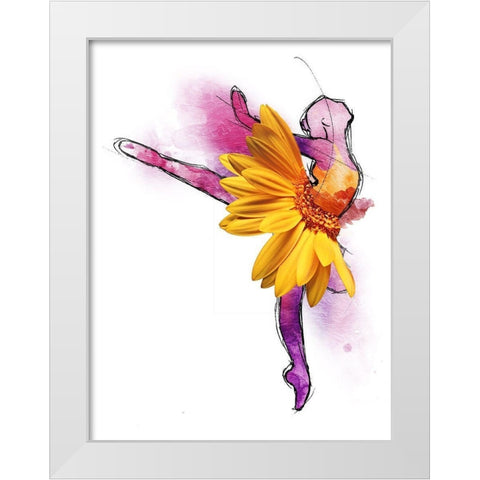 Sunny Ballerina White Modern Wood Framed Art Print by OnRei