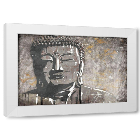 Nuetral Buddha White Modern Wood Framed Art Print by OnRei