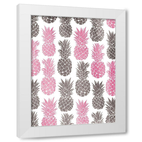 Pink Grey Pineapples White Modern Wood Framed Art Print by OnRei