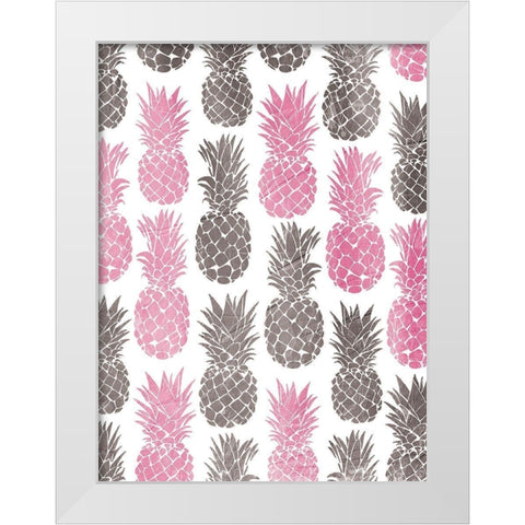 Pink Grey Pineapples White Modern Wood Framed Art Print by OnRei