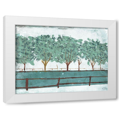 Trees And Fences White Modern Wood Framed Art Print by OnRei