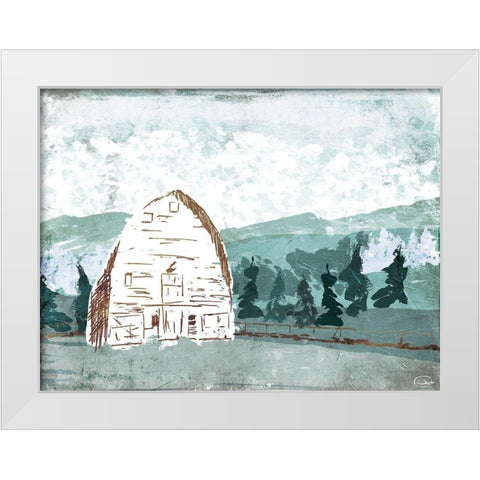 Barn In The Trees White Modern Wood Framed Art Print by OnRei