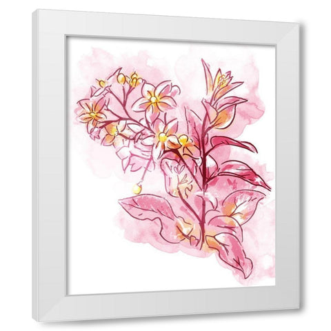 Water Inked Florals White Modern Wood Framed Art Print by OnRei