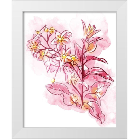 Water Inked Florals White Modern Wood Framed Art Print by OnRei