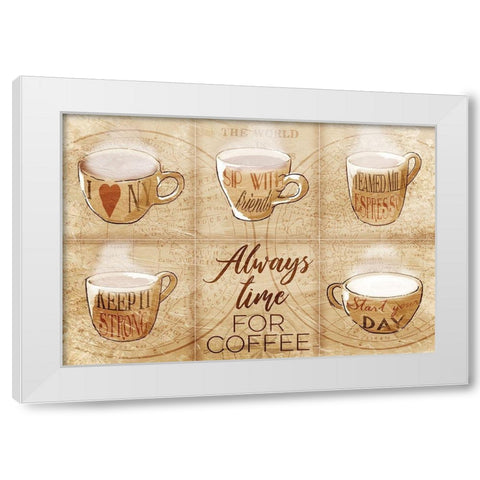 Always Time For Coffee White Modern Wood Framed Art Print by OnRei