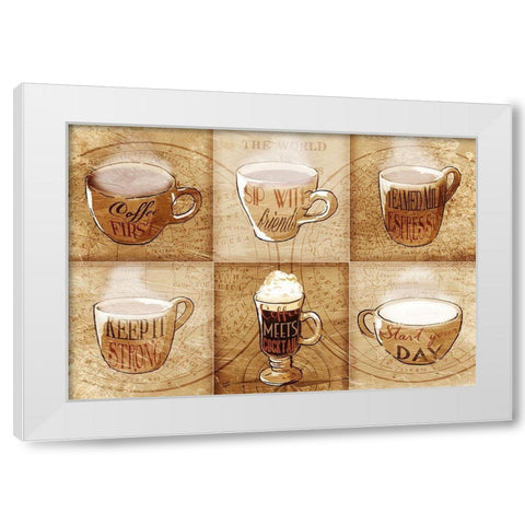 Coffee Crew White Modern Wood Framed Art Print by OnRei