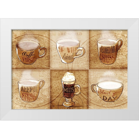 Coffee Crew White Modern Wood Framed Art Print by OnRei