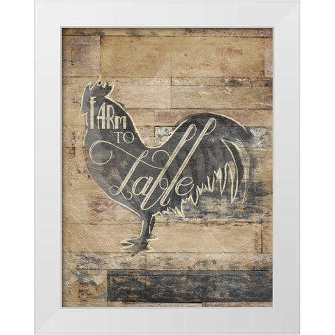 Farm To Table Rooster White Modern Wood Framed Art Print by OnRei