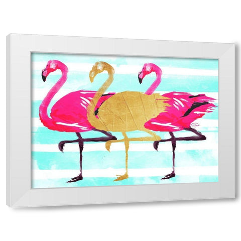 Flamingo Gold White Modern Wood Framed Art Print by OnRei