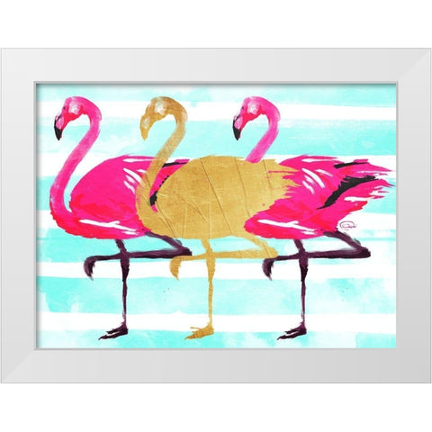 Flamingo Gold White Modern Wood Framed Art Print by OnRei