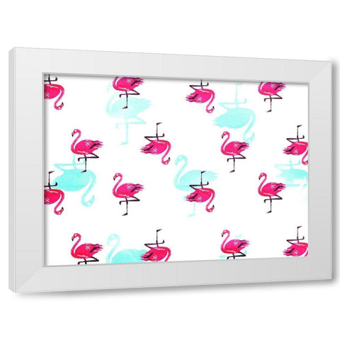 Flamingo Pattern White Modern Wood Framed Art Print by OnRei