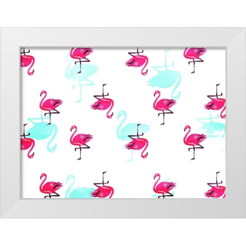 Flamingo Pattern White Modern Wood Framed Art Print by OnRei