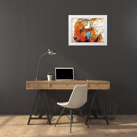 Rich Bison White Modern Wood Framed Art Print by OnRei