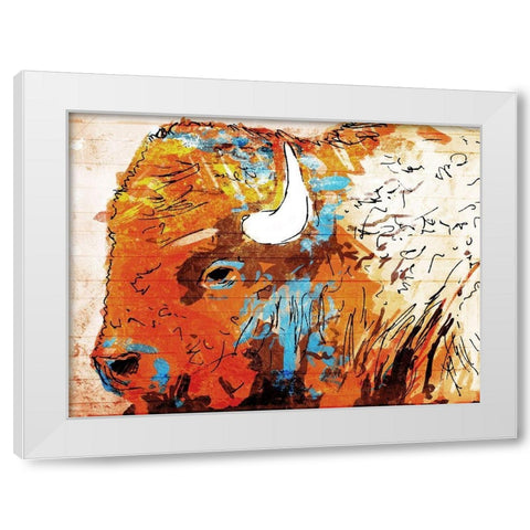 Rich Bison White Modern Wood Framed Art Print by OnRei