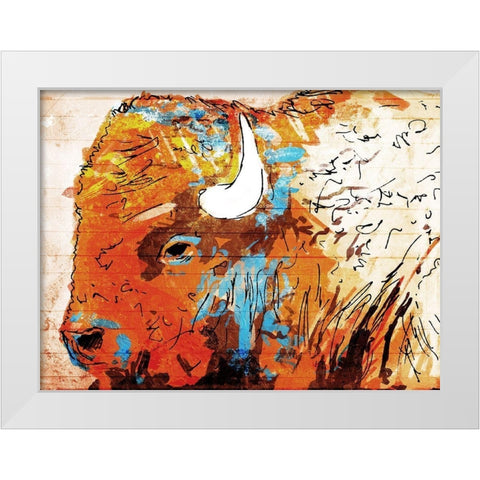 Rich Bison White Modern Wood Framed Art Print by OnRei