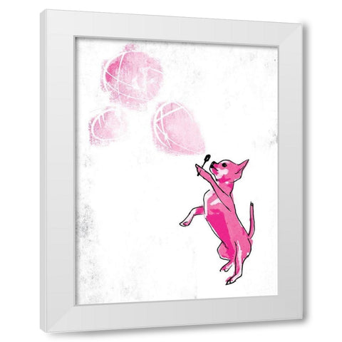 Dog Blowing Bubbles White Modern Wood Framed Art Print by OnRei