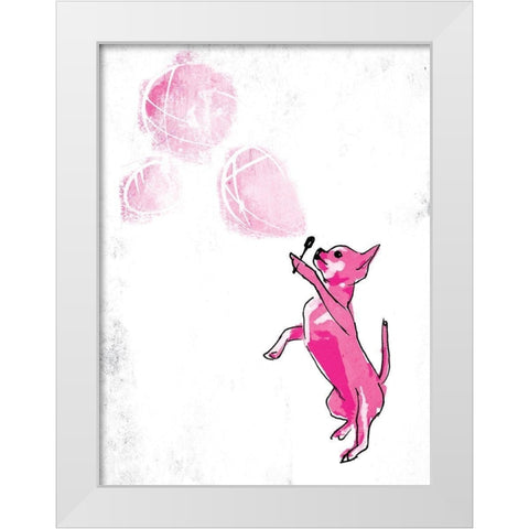 Dog Blowing Bubbles White Modern Wood Framed Art Print by OnRei