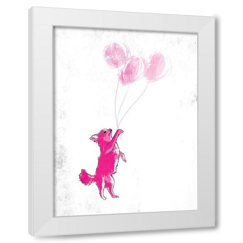 Dog Holding Balloon White Modern Wood Framed Art Print by OnRei