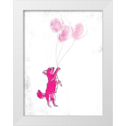 Dog Holding Balloon White Modern Wood Framed Art Print by OnRei