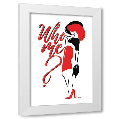 Who Me Lady In Red White Modern Wood Framed Art Print by OnRei