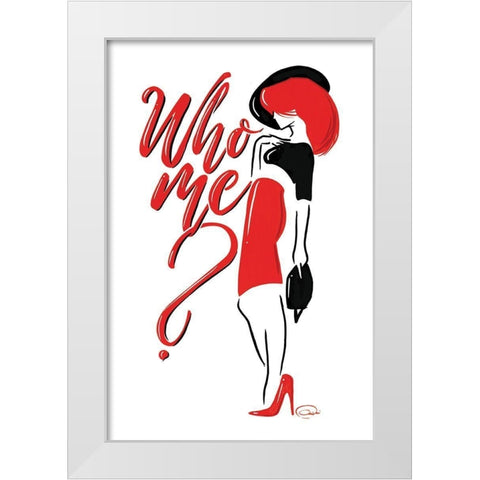 Who Me Lady In Red White Modern Wood Framed Art Print by OnRei