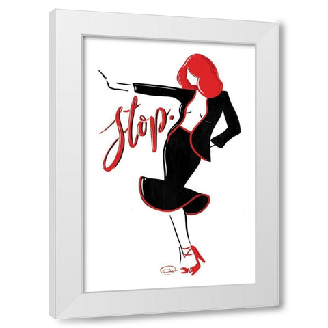 Stop Lady In Red White Modern Wood Framed Art Print by OnRei