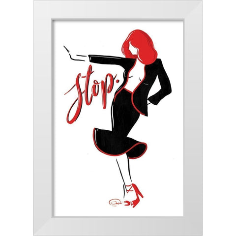 Stop Lady In Red White Modern Wood Framed Art Print by OnRei