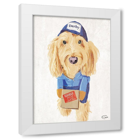 Mail Dog White Modern Wood Framed Art Print by OnRei