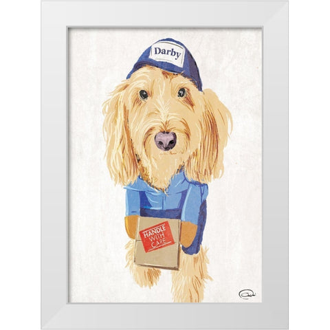 Mail Dog White Modern Wood Framed Art Print by OnRei