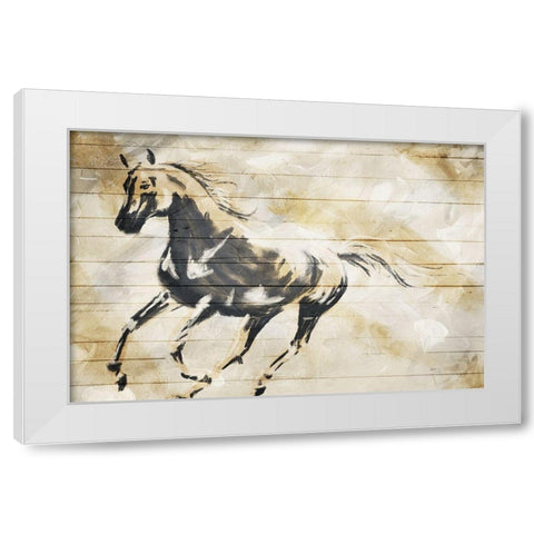 Running Horse Paint On Wood White Modern Wood Framed Art Print by OnRei