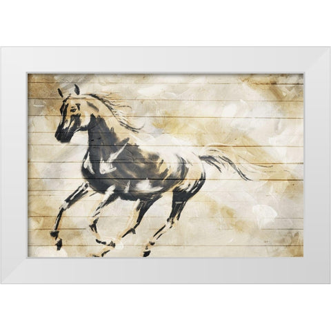 Running Horse Paint On Wood White Modern Wood Framed Art Print by OnRei