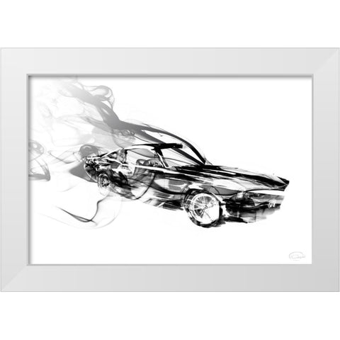 Smokin Car White Modern Wood Framed Art Print by OnRei