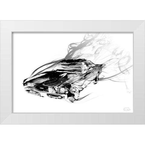 Car Smokin White Modern Wood Framed Art Print by OnRei