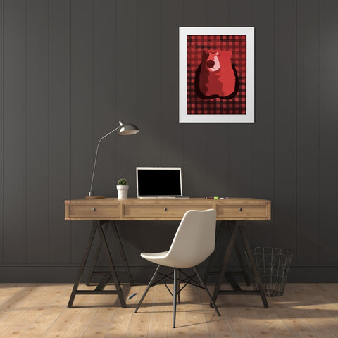 Bear Red Check White Modern Wood Framed Art Print by OnRei