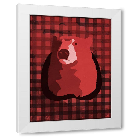 Bear Red Check White Modern Wood Framed Art Print by OnRei