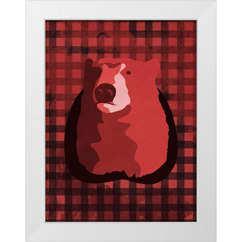 Bear Red Check White Modern Wood Framed Art Print by OnRei