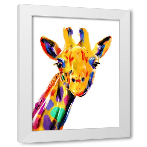 Coloful Giraffe White Modern Wood Framed Art Print by OnRei