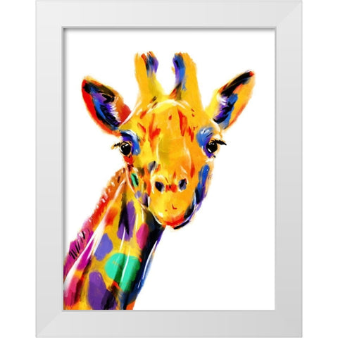 Coloful Giraffe White Modern Wood Framed Art Print by OnRei