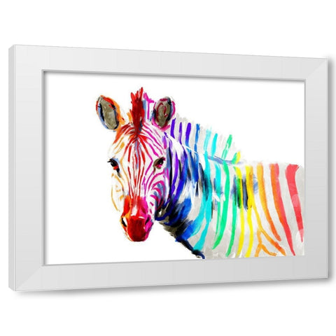 Coloful Zebra White Modern Wood Framed Art Print by OnRei