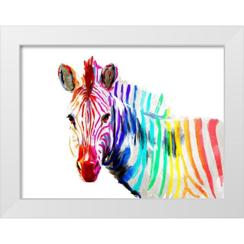 Coloful Zebra White Modern Wood Framed Art Print by OnRei