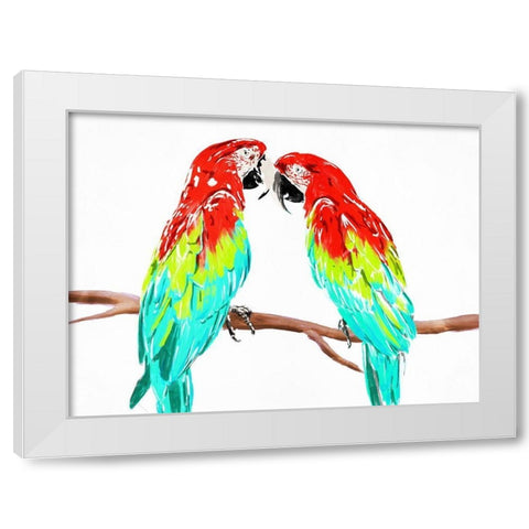 Fun Parrots White Modern Wood Framed Art Print by OnRei