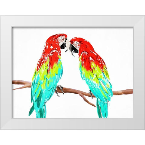 Fun Parrots White Modern Wood Framed Art Print by OnRei