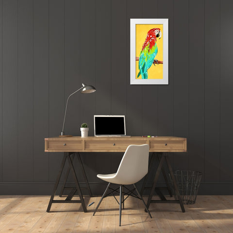 Fun Parrot 1 White Modern Wood Framed Art Print by OnRei