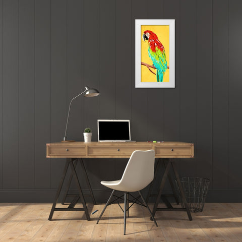 Fun Parrot 2 White Modern Wood Framed Art Print by OnRei