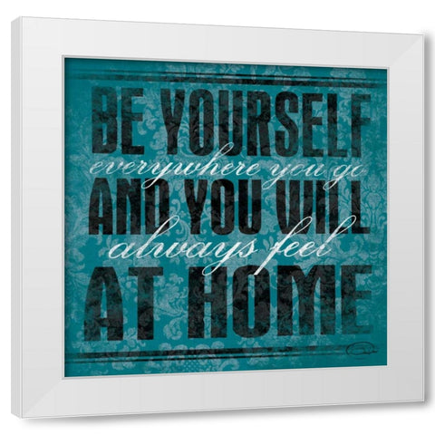 Be Yourself Teal White Modern Wood Framed Art Print by OnRei