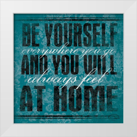 Be Yourself Teal White Modern Wood Framed Art Print by OnRei