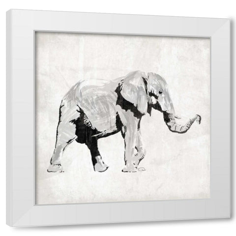 Elephant Trunk Up White Modern Wood Framed Art Print by OnRei