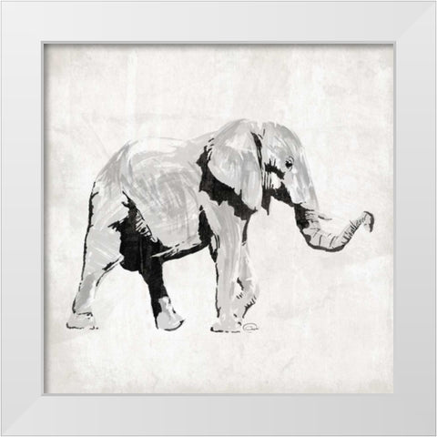 Elephant Trunk Up White Modern Wood Framed Art Print by OnRei