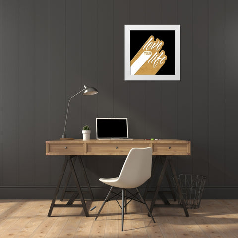 Love Your Life Gold White Modern Wood Framed Art Print by OnRei