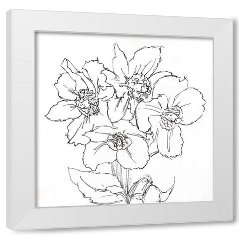 Floral Sketch BW White Modern Wood Framed Art Print by OnRei